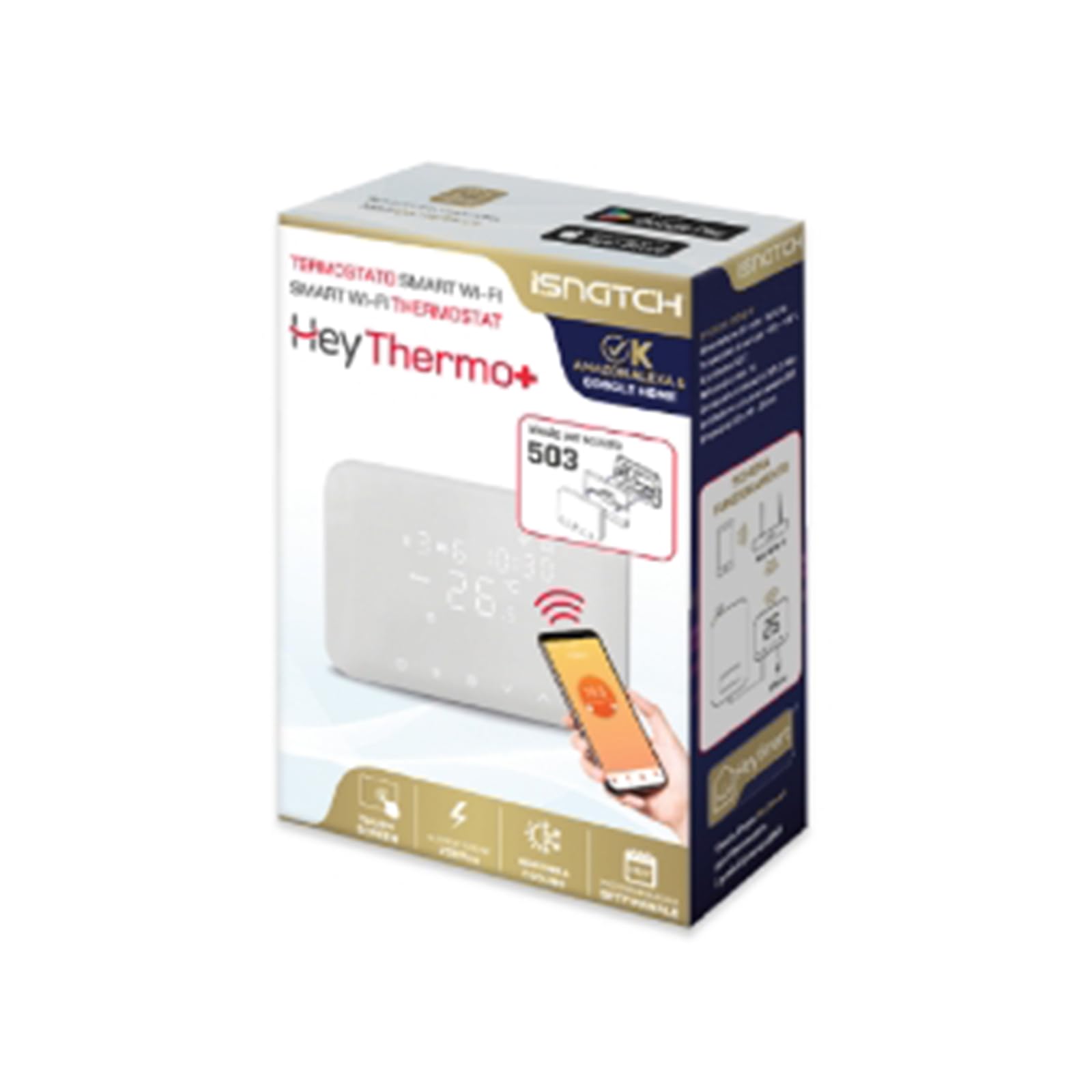 HEYTHERMO+ - CRONOTERMOSTATO WI-FI SOFT TOUCH 230V BIANCO - ideale per scatola 503