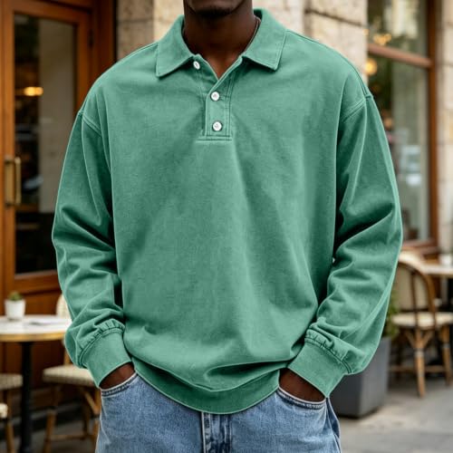 Washed Polo Shirts for Men Big and Tall Long Sleeve Tshirts Casual Pullover - image 3