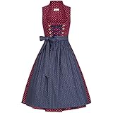 Almsach Damen Trachten-Mode Midi Dirndl Manuela in Weinrot-Blau traditionell, Größe:54, Farbe:Weinrot/Blau 1