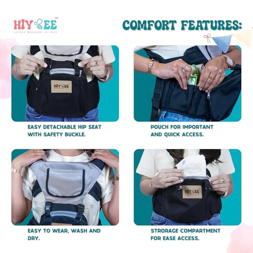Image of HIYBEE 6-in-1 Baby Carrier with Ergonomic Hip Support | Multi-Position Carrier for Newborns & Toddlers | Soft, Breathable & Secure Design. Max Weight up to 15 Kgs
