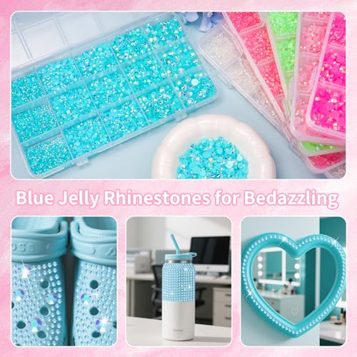 Image of 16000 Pcs Resin Rhinestones for Crafting, Flatback Blue Gems Jelly Rhinestones, Mixed Sizes Blue Bedazzling Crystal with Pickup Tool for DIY Crafts Clothing Tumblers Mugs Shoes Fabric Nail Art