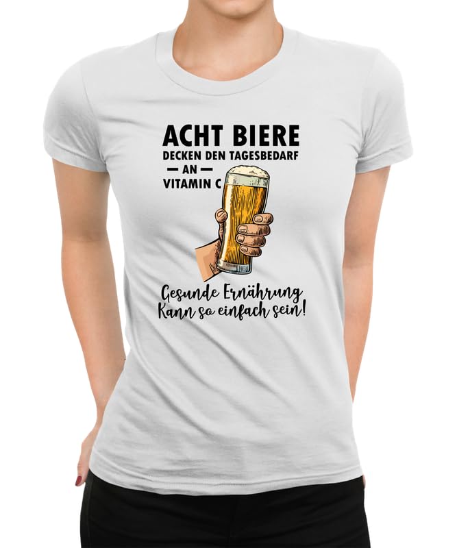 Ocho mantas de cerveza que necesitan vitamina C – Divertido traje de cerveza con texto – perfecto para bebedores de cerveza, festivales y mesas de nacionales, Mujeres Blanco, XL