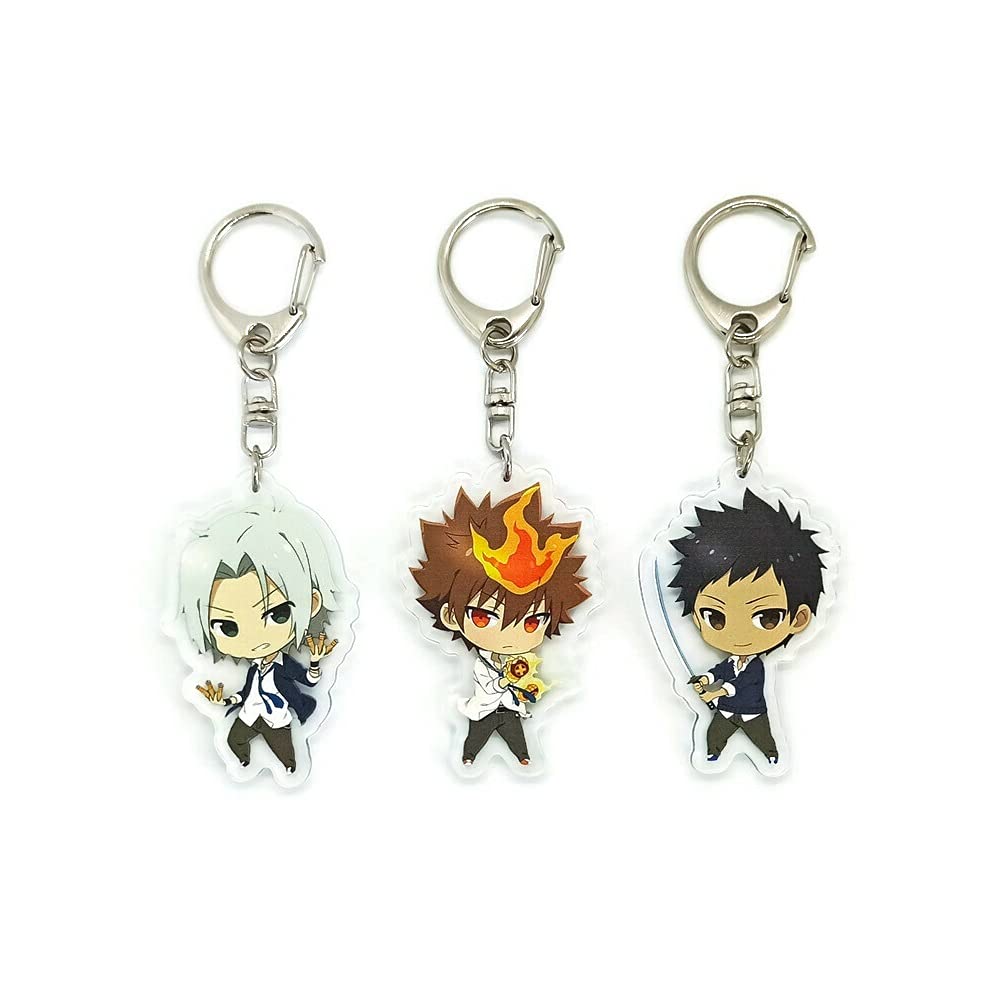 Inc. - Set of 3 Katekyo Hitman Reborn Acrylic Keychain Tsunayoshi Sawada (Tsuna), Hayato Gokudera, Takeshi Yamamoto v1, Multicolored, Pendant Height: 2 inches