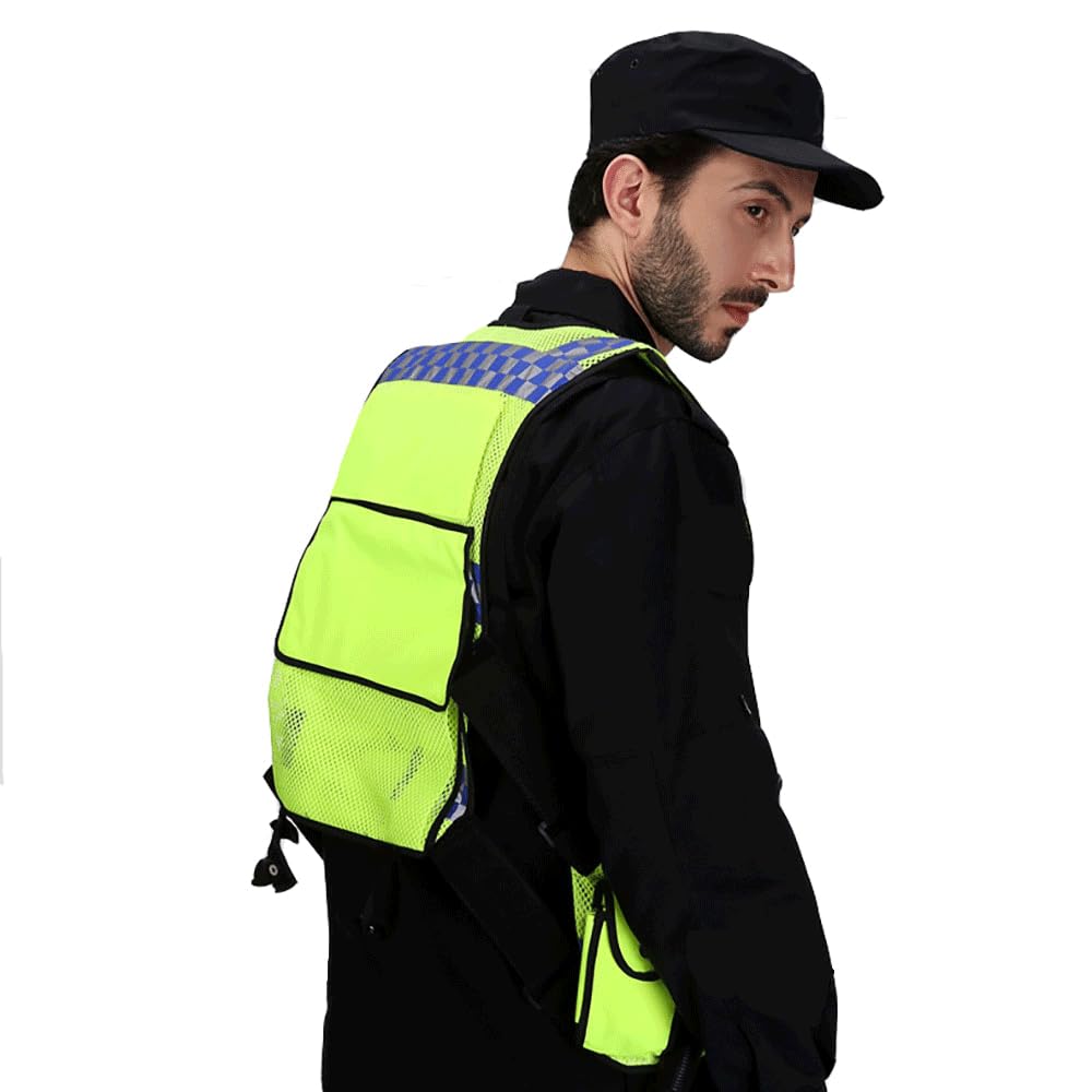Gilet di sicurezza a maglia ad alta visibilità con tasche multiple, regolabile, Gilet di sicurezza per la polizia di traffico con strisce riflettenti, Giallo