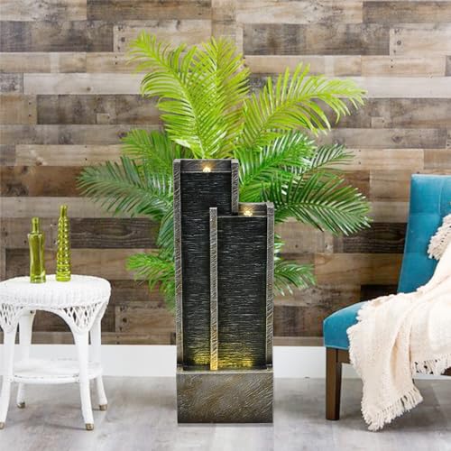 SERBILHOME Water Fountain Outdoor Garden- 35.43 Inches Square Outdoor Water Fountains Indoor with Led Lights Floor Standing Waterfall Fountain for Backyard and Garden Small Porch Home,Deck Resingreen