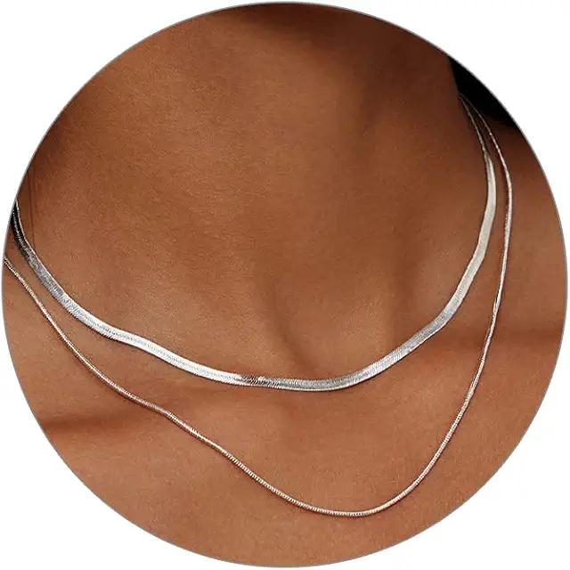 Women's Silver Herringbone Necklace Set with Snake & Cuban Chains