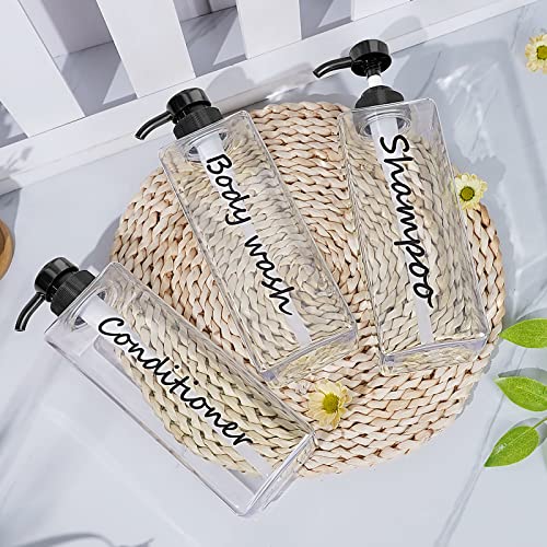 Shampoo Dispenser - Refillable Shampoo And Conditioner Bottles (Clear, Set Of 3, 27Oz) - Modern Shampoo Bottles For Shower Soap - Empty Shampoo Conditioner Body Wash Dispenser Set - For Hotel Bathroom #TOP2