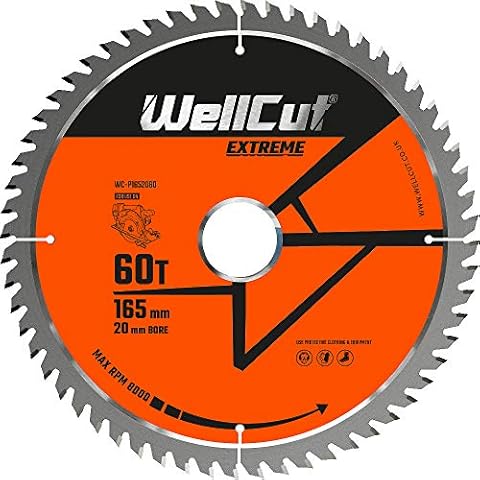 WellCut TCT Saw Blade, Plunge Saw Blade, Circular Saw Blade, Angle Grinder 165mm x 60T x 20mm Bore Suitable for DewaltDWS520, GKT55, Cord/Cordless Cover