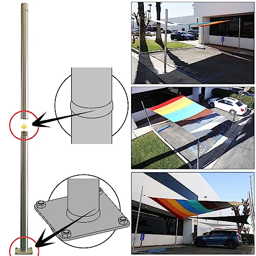 Amgo 8ft Stainless Steel Pole, Heavy Duty with Base Plate & Height Adjustable Mounting Clamp R - Easy Installation Shade Sail Canopy Post, Fence Post, Flagpole, Sign Post - Outdoor, Garden, Backyard by Amgo - Image 8