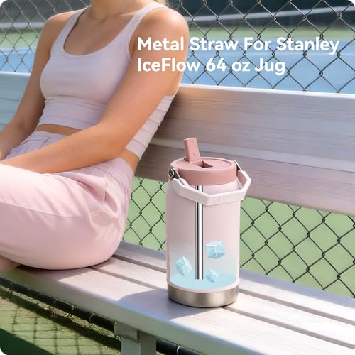 Image of Metal Straws for Stanley IceFlow 64 oz Flip Straw Lid Jug, Stainless Steel Replacement Straws for Ice Flow 64oz Jug,Small 7mm & Large 9.4mm Size Options-Check Numbers on Lid Before Order(7mm)