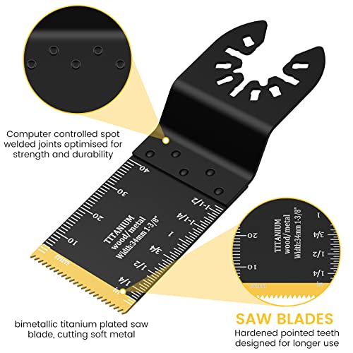 Jtweb 4Pcs Titanium Oscillating Saw Blades, Multitool Blades For Cutting Hard Material, Metal Nails Wood And Plastic, Oscillating Tool Blades Fit Dewalt Rockwell Milwaukee Makita Bosch #TOP7