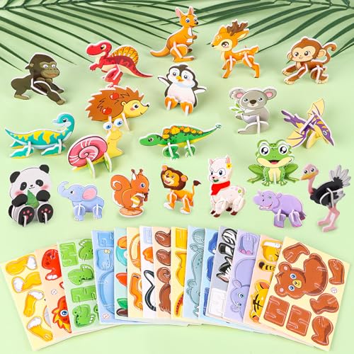 FOIMAS 3D Animal Puzzles for Kids,30 Pack Educational Jungle Animal Puzzle Dinosaur Farm Animals for Kids Classroom Prize Gifts Party Favor Supply