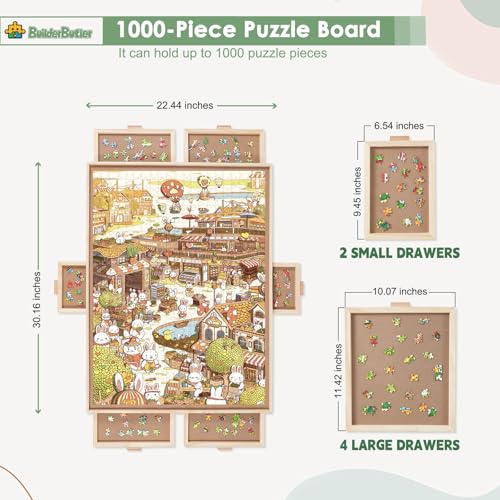 image for BuilderButler 1000 Pieces Rotating Puzzle Board with 6 Drawers,30.16