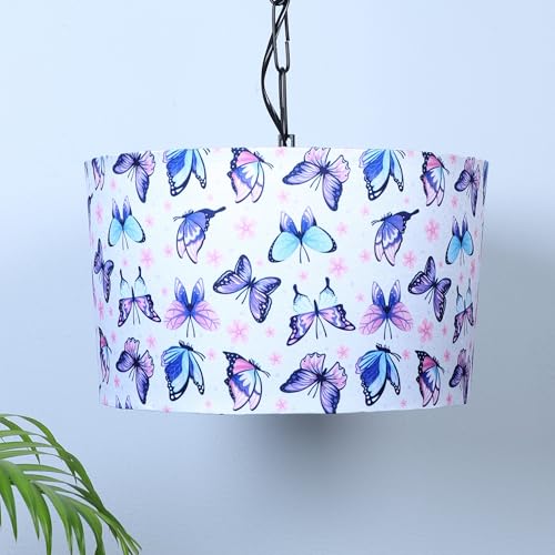 Image of tu casa Butterfly Print Fabric Glow Pendent Light Hanging Lamp for Bedroom, Living Room, Lounge, Office, Gifting Area Without Bulb for Home Decoration (Height - 20 inch)