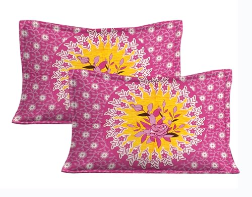 Image of JAIPUR PRINTS 100% Cotton Bedsheet for Double Size Bed bedsheets Rajasthani Jaipuri Printed Double Size Bedsheet with 2 Pillow Cover / 90x100 inch / 235x215 cm / (Pink)