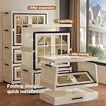 SunSettler Folding Storage Cabinet, Plastic Storage Bins with Lid, Stackable Cabinet with Wheels, Stackable Closet Organizers (2+1 Transparent)
