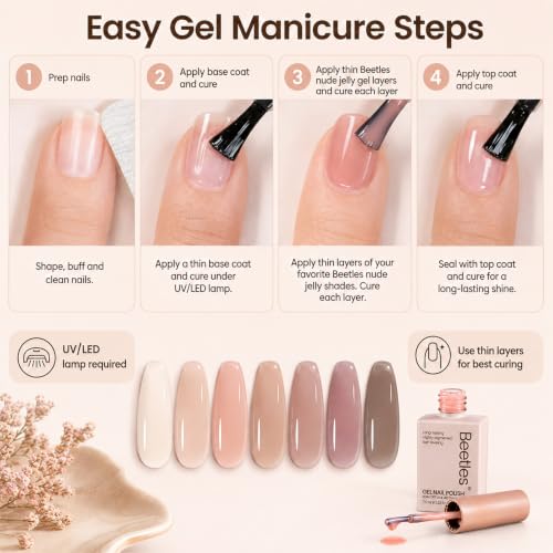 Image of Beetles Nude Gel Nail Polish Set - 6 Colors Neutral Nude Jelly Gel Nail Polish Kit Sheer Transparent Effect Soak Off UV DIY Dusky Mocha French Nail Art Manicure Gifts for Women