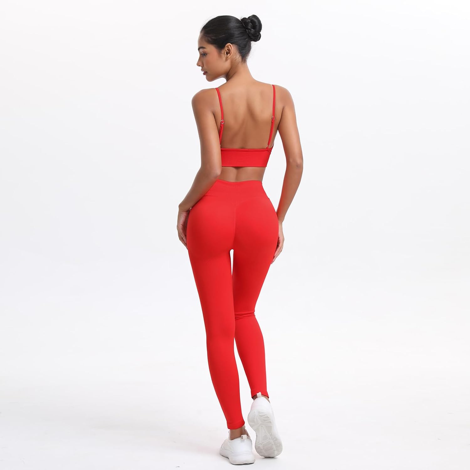 Women's 2 Piece Seamless Workout Sets High Waisted Scrunch Yoga Leggings & V-Neck Padded Sports Bra Gym Pilates Outfits - Image 2