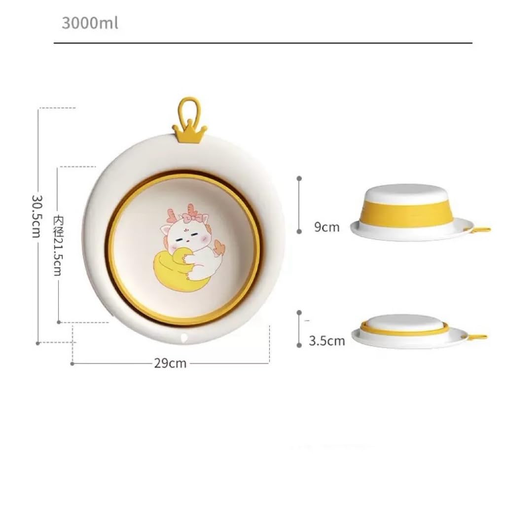 Baby Collapsible Wash Basin for Baby Cartoon Plastic Folding Washbasin Portable Infant Washing Up Basin Tub for Home Travel Baby (Yellow) - Image 4