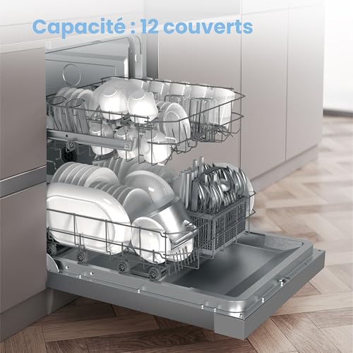COMFEE' CDWPF1201PS Dishwasher Freestanding, 60 cm, 12 place settings, delayed start, half load function, flexible baskets - Stainless steel, 49 dB, Button control
