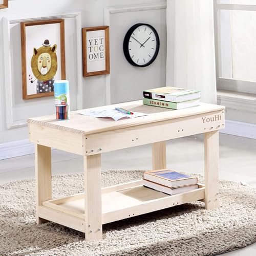 Image of YouHi Kids Activity Table with Board and Storage for Bricks Activity Play Table (Wood Color)