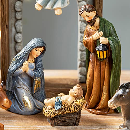 image for Glitzhome 11Pcs Resin Nativity Figurines Set Christmas Nativity Set Ta