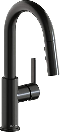 Elkay Avado - Grifo de barra de un solo orificio con pulverizador desplegable y mango de palanca, acero inoxidable negro