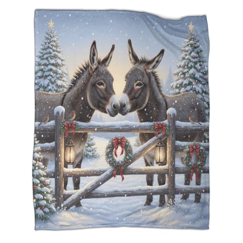Couverture de Noël Donkeys plaid chaud microfibre douce literie 3D - 3
