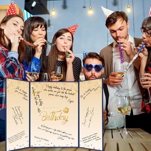 Image of Crenics Blue and Gold Birthday Decorations for Women Men, Creative Birthday Guest Signature Book Alternative 18 inch x 12 inch, Awesome Birthday Gifts for Girls or Boys