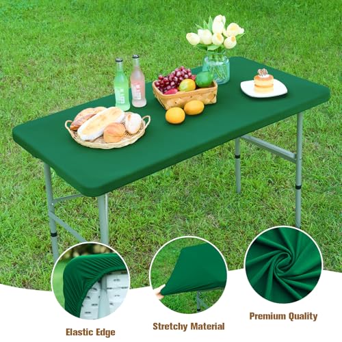 NEWISHER Fitted Rectangle Tablecloth 42 x 72 Inch Elastic Spandex Polyester Blend Table Cover Green Washable Table Top Cap Cover for Dining Picnic Camping Indoor and Outdoor by NEWISHER - Image 2