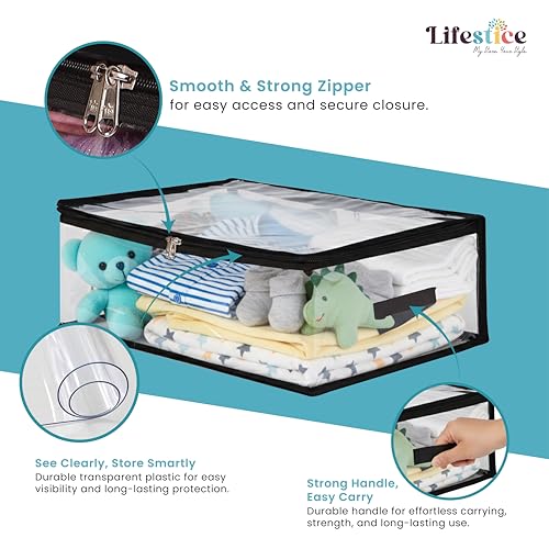Image of Transparent Plastic Clothes Storage Bag(Pack of 4) |Clothes Organiser for Wardrobe | Saree Covers with zip |Saree Organizer for Wardrobe |Saree Bags Storage (PACK OF 4)18x12x6.5,inch