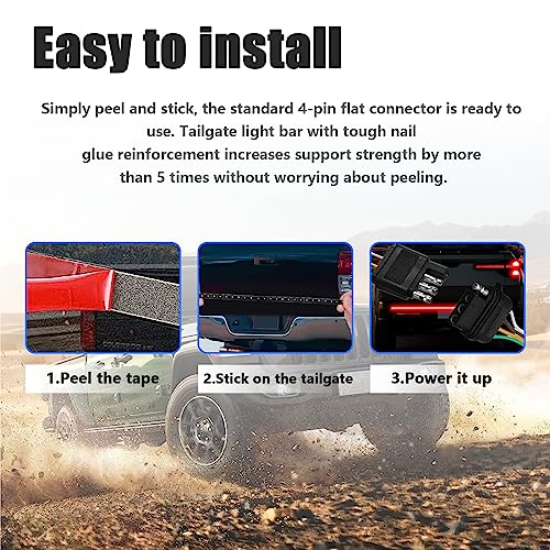 Image of Kewucn Tailgate Light Bar 48 inch LED, IP65 Triple Row LED Strip with White Reverse Red Turning Signals, Universal Rear Light Bar for Pickup Trailer SUV RV Van