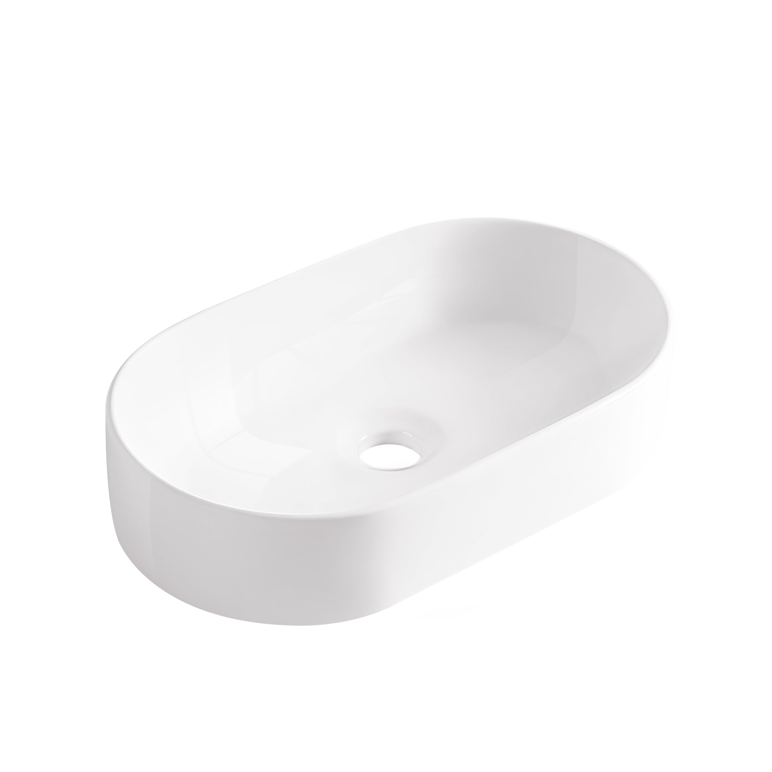 AQUAUNO NAIA Lavabo Ovalado Cerámica Blanca 51 x 31 cm sin Agujero Grifo Rebosadero