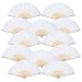 Bememo 12 Pack Hand Held Fans Silk Bamboo Folding Fans Handheld Folded Fan for Church Wedding Gift, Party Favors, DIY Decoration (White)