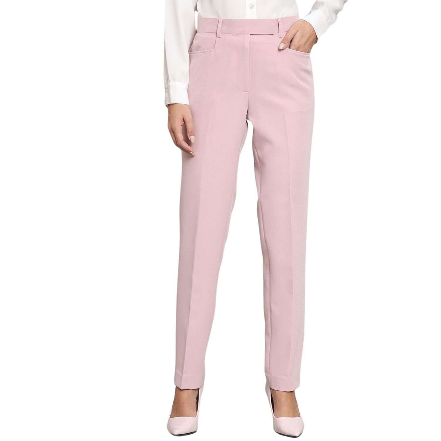 powersutra Stretch Regular Fit Trouser Pants for Women | Solid Formal Pants for Women Office Wear | Work Casual Dress for Woman | Stretch Trouser | Baby Pink-picture-24
