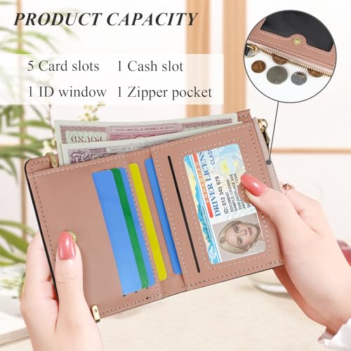 Ladies Wallet, Short Credit Card Wallet Leather Bifold Purse with Zip and Snap Ladies Card Wallet with ID Card Window for Cards Change Coin (Black)4