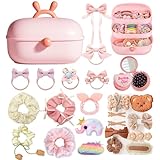 Luxureux 女の子 ヘアアクセサリーセット ヘアアクセサリー ケース 3層 キッズ 可愛い 小物入れ 3Dステッカー付き ヘアクリップ ヘアゴム 子供 おしゃれ カラフル 誕生日/クリスマス/入園式/卒園式/入学式/卒業式/子供の日/七五三/ギフト/ベビー１歳 2歳３歳４歳５歳６歳 小学生 (Cream-pink)