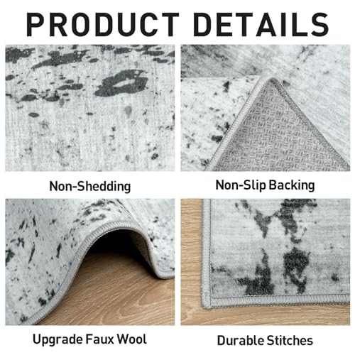 8x10 Area Rugs Washable Rug: Modern Abstract Living Room Rug Soft Anti-Skid Thin Carpet Indoor Floor Non-Shedding Carpets for Bedroom Dining Room Farmhouse Nursery Home Office Black White Grey