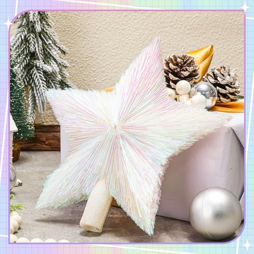 Threehoney 8.3 Inches Christmas Star Tree Topper Glitter Mini Sisal Star for Christmas Small Xmas Tree Top Decoration Ornament for Home Xmas Holiday Gift Decor(Colorful White) by Threehoney - Image 7
