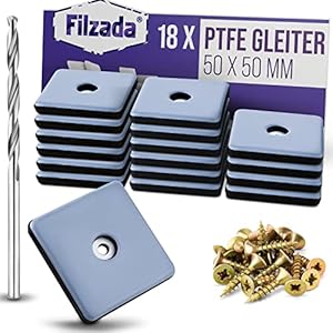 Filzada 18x PTFE Möbelgleiter Quadrat 50x50 mm