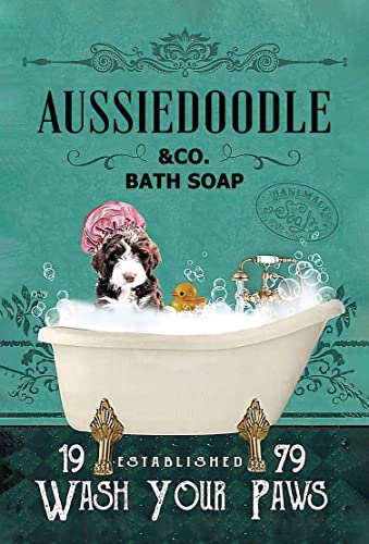 Bioprocess Aussiedoodle & Co. Bath Soap Established 1979 Wash Your Paws Aussiedoodle Bathing Dog L Gift Decor Poster Wall Art Decor Metal Sign Poster 20 x 30 cm