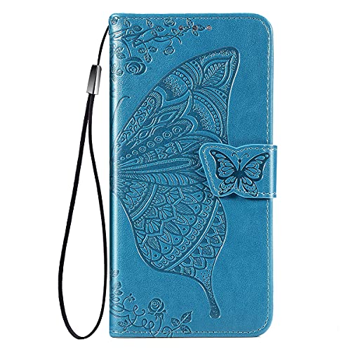 TAUYN Coque pour Samsung Galaxy A04S/A13 5G, Papillon Vintage Etui Portefeuille en Cuir PU/TPU Housse, avec Fentes pour Cartes, Fermeture Magnétique, Antichoc Flip Folio Case, Bleu