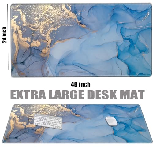 Image of 48 x 24 inch Mouse Pad Gaming Mousepad XXXXL Desk Mat Extra Large Desk Pad Giant Computer Mat Blue Marble 48 Inch Mouse Matt for Desktop Office Protector