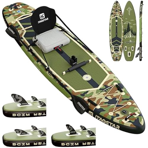 iTAOSTAR Adventure 12'× 35"/39" Inflatable Stand Up Paddle Board with Seat, Extra Wide SUP Board with 5 Fins Stable Design for Familly, Youth, All Skill Levels, Lakes, Oceans & Fishing