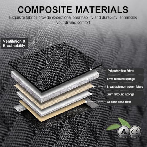 Image of 3 Pcs Silicone Car Seat Covers Summer Breathable Front Seat Cushion Mat Flax Car Seat Cover with Storage Pouch, Long Rear Seat Cover, Anti-Slip Seat Protector, Black