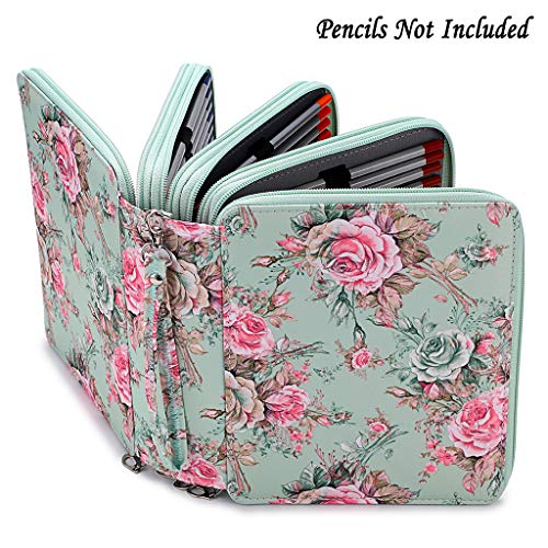 Btsky Colored Pencil Case- 160 Slots Pencil Holder Pen Bag Large Capacity Pencil Organizer With Handle Strap Handy Colored Pencil Box With Printing Pattern Rose #TOP3