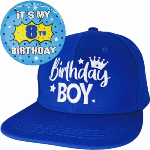 ZomefinKiu 8th Birthday Set: Boy's Hat, Badge Button, 8 Year Old Party Favor, Decorations, and Outfit