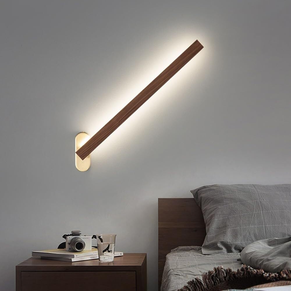 JYBNBBE Indoor Wall Lights Fixtures Nordic Wooden Long Strip Vanity Light Led Wall Lamps Brass Rotatable Dimmable Linear Vintage Farmhouse Hallway Wall Sconces for Bedroom Living,Length 60Cm