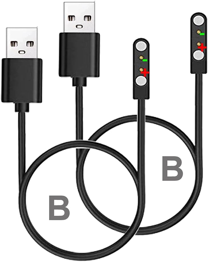 Chargers Compatible with P22 of Popglory, Kalinco smartwatch, LUOBA TOZDTO i13, WZWNEER DXPICR Y20GT, Iaret i18, Wwzzey P42B and AGPTEK LW31, Magnetic, 2-Pack, B+B Type