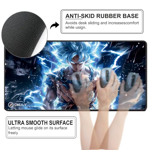 Image of Gaming Mouse Pad, Large Desk Mat 58.5 x 28 cm, Extended Washable MousePad, Desk Pad, 2mm Thick Non-Slip Rubber Base, Stitched Edges, Smooth Surface (Multicolour) - Blue Energy Anime Style Design